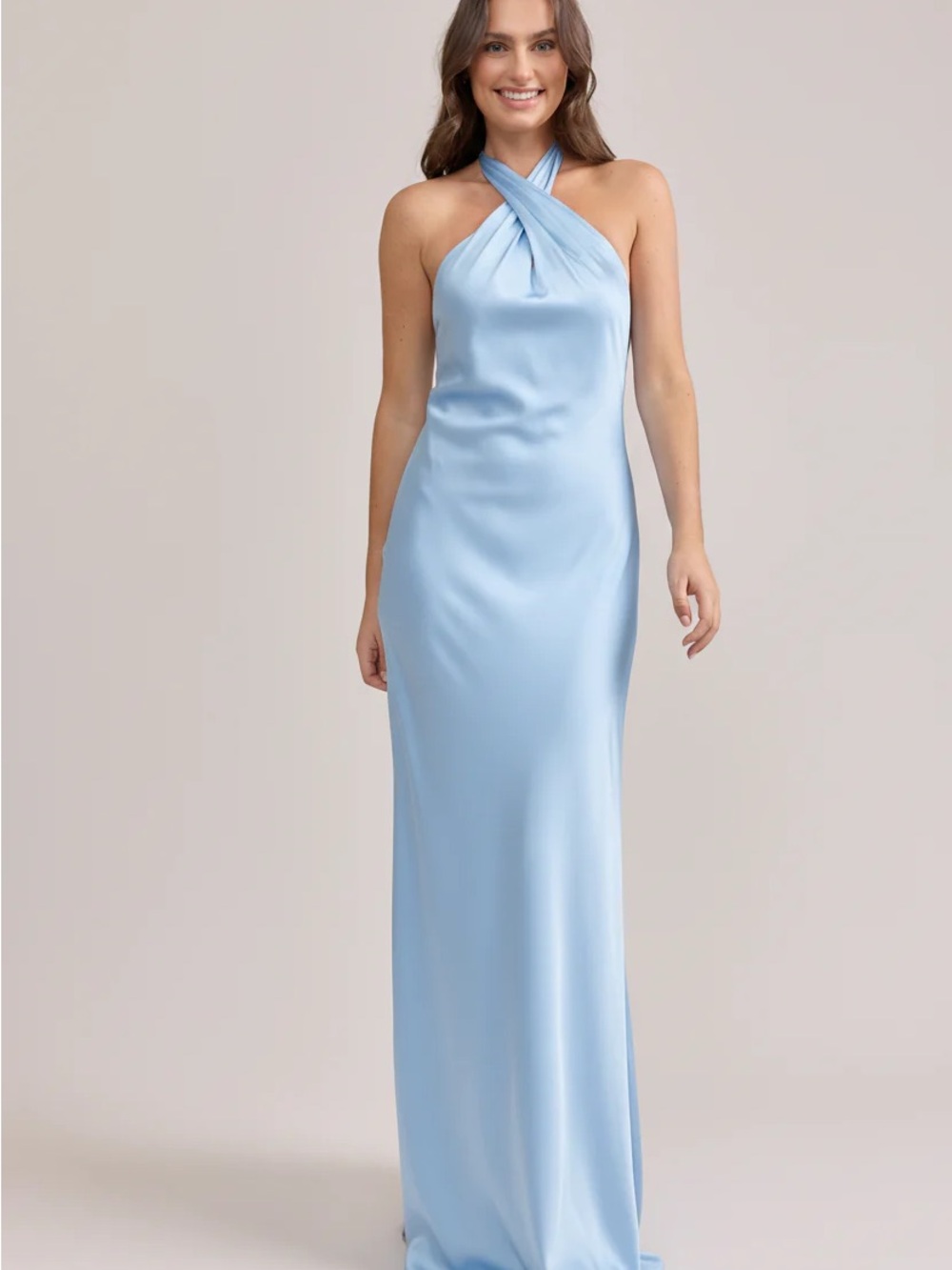 Revelry Light Blue Satin Halter Maxi Dress